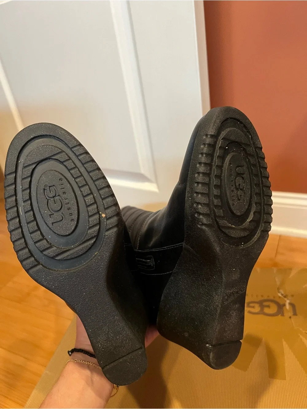 UGG Black Mid-Calf Wedge Winter Boots with Knit Cuff